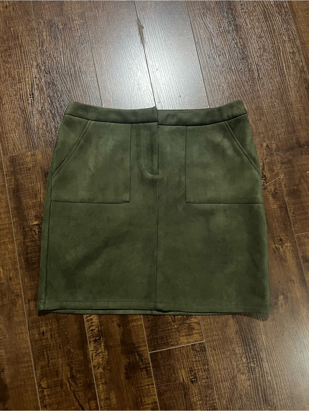 Olive Green Suede-Look Mini Skirt - Women's